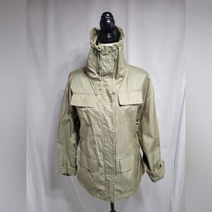 Platinum Utex Metallic Gold Jacket Size M Zip Up Cowl Collar Pockets 21.5x27